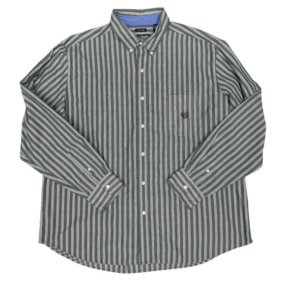 Men’s CHAPS‎ Easy Care Striped Green Dress Shirt- Size XXL - Picture 1 of 8